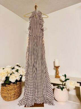 Zimmermann Cream Maxi Dress with Black Check